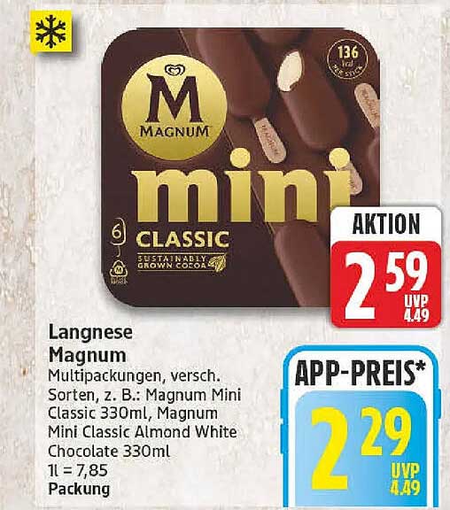 Langnese Magnum Multipackungen, versch. Sorten, z. B.: Magnum Mini Classic 330ml, Magnum Mini Classic Almond White Chocolate 330ml