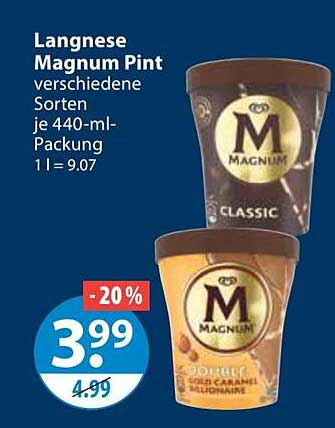 Langnese Magnum Pint verschiedene Sorten je 440-ml-Packung 1 l = 9.07