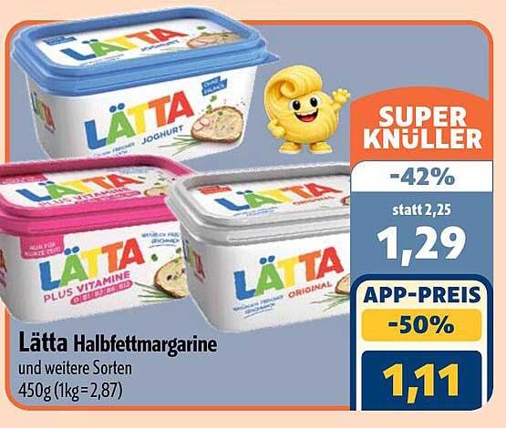 Lätta Halbfettmargarine und weitere Sorten 450g (1kg = 2,87)