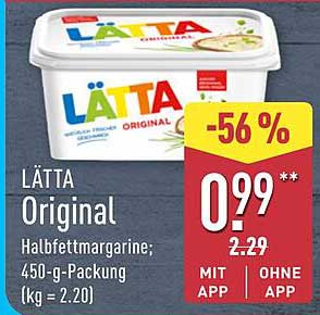 LÄTTA Original Halbfettmargarine; 450-g-Packung (kg = 2.20)