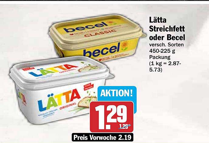 Lätta Streichfett oder Becel versch. Sorten 450-225 g Packung (1 kg = 2.87-5.73)