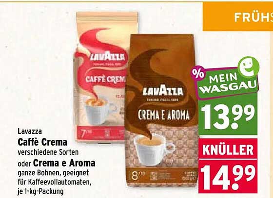 Lavazza Caffè Crema verschiedene Sorten oder Crema e Aroma ganze Bohnen, geeignet für Kaffeevollautomaten, je 1-kg-Packung