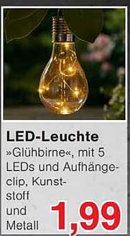 LED-Leuchte »Glühbirne« mit 5 LEDs und Aufhängeclip, Kunststoff und Metall