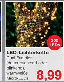 LED-Lichterkette Dual-Funktion (dauerleuchtend oder blinkend), warmweiße Micro-LEDs