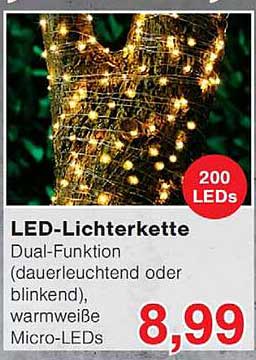 LED-Lichterkette Dual-Funktion (dauerleuchtend oder blinkend), warmweiße Micro-LEDs