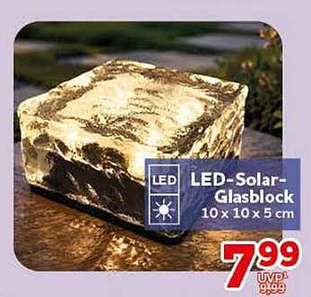 LED-Solar-Glasblock 10 x 10 x 5 cm