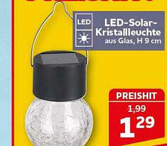 LED-Solar-Kristallleuchte aus Glas, H 9 cm
