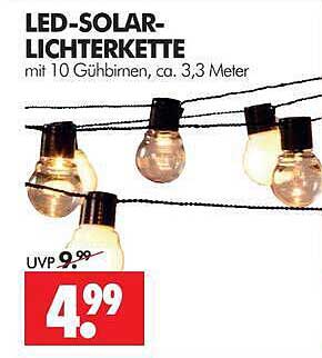LED-SOLAR-LICHTERKETTE mit 10 Glühbirnen, ca. 3,3 Meter