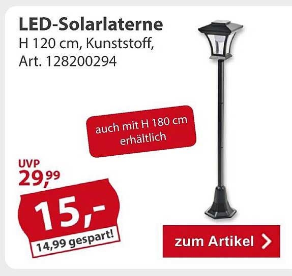LED-Solarlaterne H 120 cm, Kunststoff, Art. 128200294