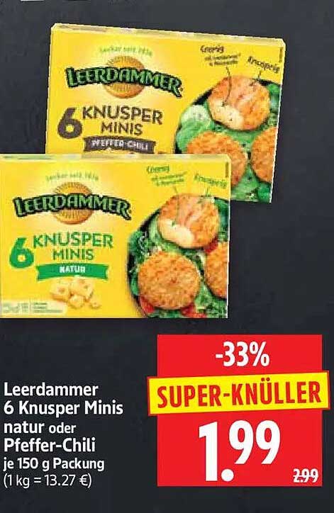 Leerdammer 6 Knusper Minis natur oder Pfeffer-Chili je 150 g Packung