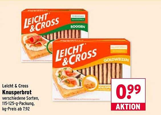 Leicht & Cross Knusperbrot verschiedene Sorten, 115-125-g-Packung, kg-Preis ab 7.92