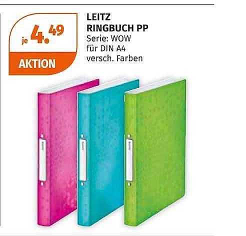 LEITZ RINGBUCH PP Serie: WOW für DIN A4 versch. Farben