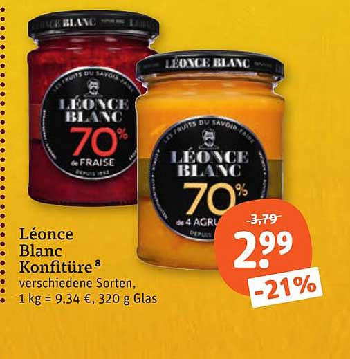 Léonce Blanc Konfitüre⁸ verschiedene Sorten, 1 kg = 9,34 €, 320 g Glas