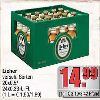 Licher versch. Sorten 20x0,5l / 24x0,33-L-Fl. (1 L = € 1,50/1,89)