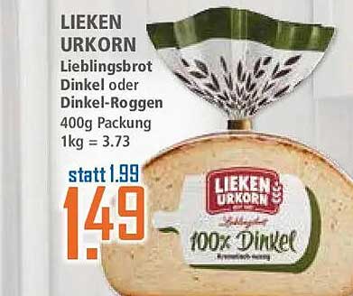 LIEKEN URKORN Lieblingsbrot Dinkel oder Dinkel-Roggen 400g Packung 1kg = 3.73