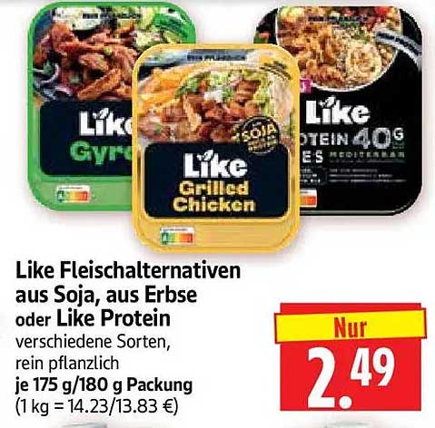 Like Fleischalternativen aus Soja, aus Erbse oder Like Protein