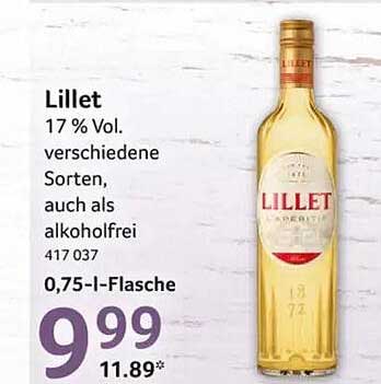Lillet 17 % Vol. verschiedene Sorten, auch als alkoholfrei 417 037 0,75-l-Flasche