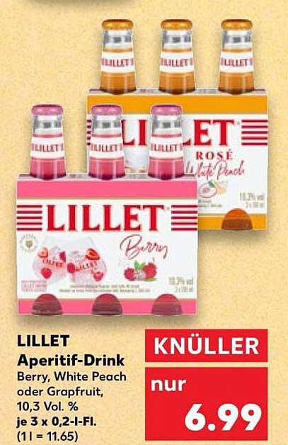 LILLET Aperitif-Drink Berry, White Peach oder Grapefruit, 10,3 Vol. % je 3 x 0,2-l-Fl.