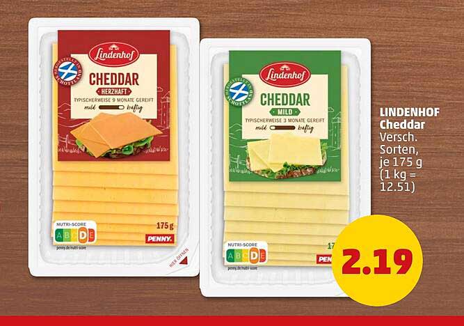 LINDENHOF Cheddar Versch. Sorten, je 175 g (1 kg = 12.51)