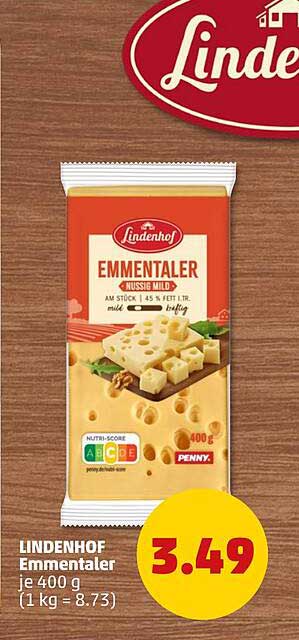 Lindenhof Emmentaler je 400 g (1 kg = 8.73)