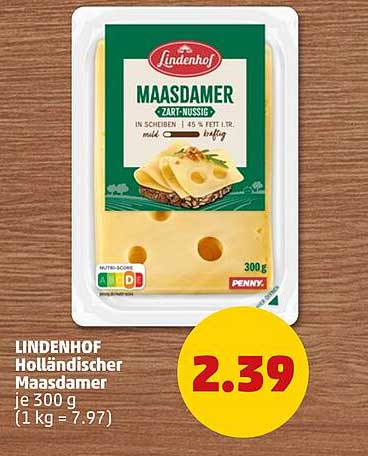 LINDENHOF Holländischer Maasdammer je 300 g (1 kg = 7.97)