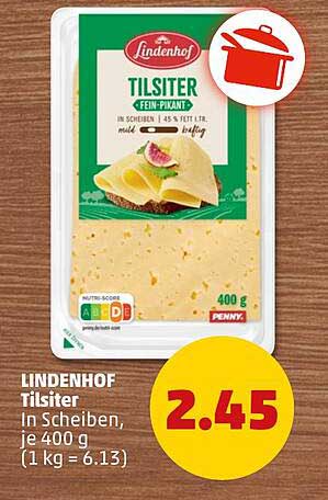 Lindenhof Tilsiter in Scheiben, je 400 g (1 kg = 6.13)