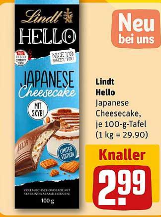 Lindt Hello Japanese Cheesecake, je 100-g-Tafel (1 kg = 29.90)