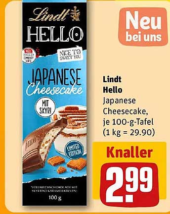 Lindt Hello Japanese Cheesecake, je 100-g-Tafel (1 kg = 29.90)