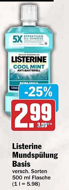 Listerine Mundspülung Basis versch. Sorten 500 ml Flasche (1 l = 5.98)
