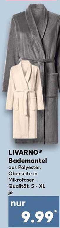 LIVARNO® Bademantel aus Polyester, Oberseite in Mikrofaser-Qualität, S - XL je