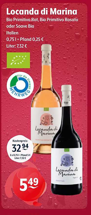 Locanda di Marina Bio Primitivo Rot, Bio Primitivo Rosato oder Soave Bio Italien