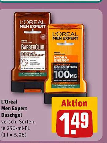 L'Oréal Men Expert Duschgel versch. Sorten, je 250-ml-Fl. (1 l = 5.96)