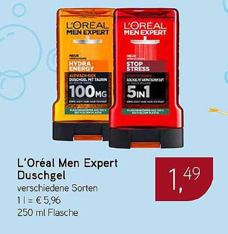 L'Oréal Men Expert Duschgel verschiedene Sorten 1 l = € 5,96 250 ml Flasche