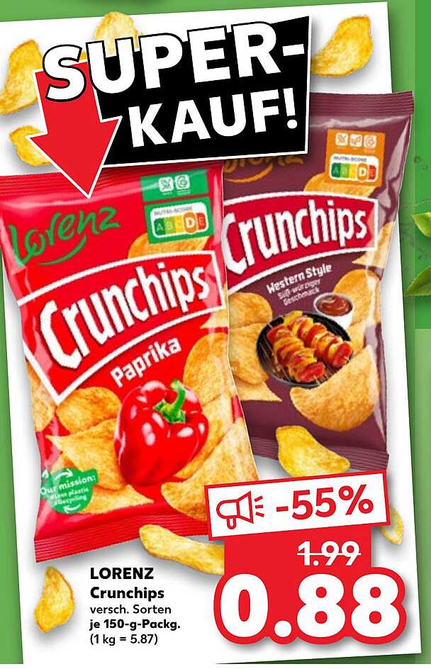 Lorenz Crunchips versch. Sorten je 150-g-Packg. (1 kg = 5.87)