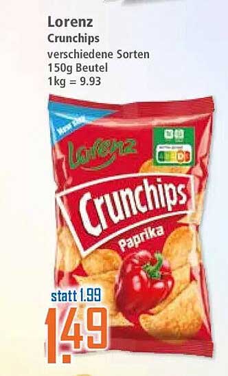 Lorenz Crunchips verschiedene Sorten 150g Beutel 1kg = 9.93