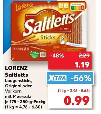 Lorenz Saltletts Laugensticks, Original oder Vollkorn, mit Meersalz je 175 - 250-g-Packg.