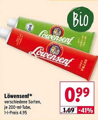 Löwensenf* verschiedene Sorten, je 200-ml-Tube, 1-l-Preis 4.95