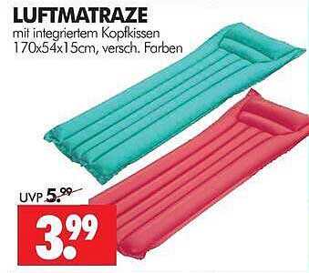 LUFTMATRATZE mit integriertem Kopfkissen 170x54x15cm, versch. Farben