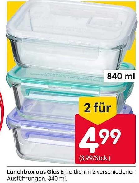 Lunchbox aus Glas Erhältlich in 2 verschiedenen Ausführungen, 840 ml.