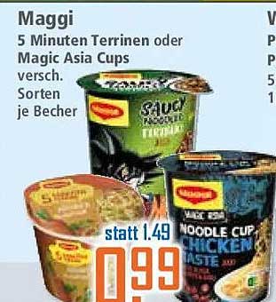 Maggi 5 Minuten Terrinen oder Magic Asia Cups versch. Sorten je Becher
