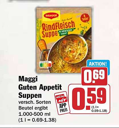 Maggi Guten Appetit Suppen versch. Sorten Beutel ergibt 1.000-500 ml (1 l = 0.69-1.38)