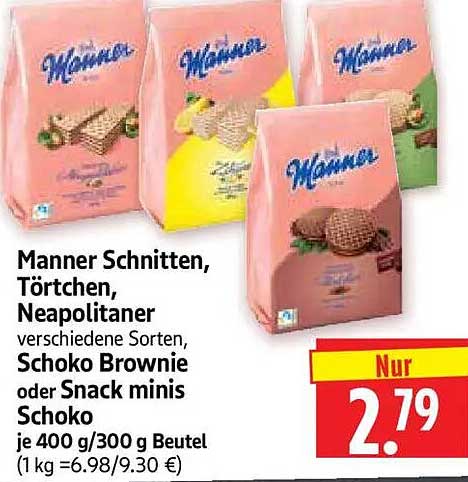 Manner Schnitten, Törtchen, Neapolitaner verschiedene Sorten, Schoko Brownie oder Snack minis Schoko