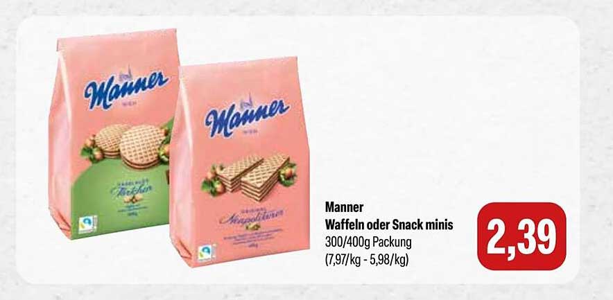 Manner Waffeln oder Snack minis 300/400g Packung