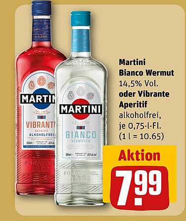 Martini Bianco Wermut 14,5% Vol. oder Vibrante Aperitif alkoholfrei, je 0,75-l-Fl. (1 l = 10.65)