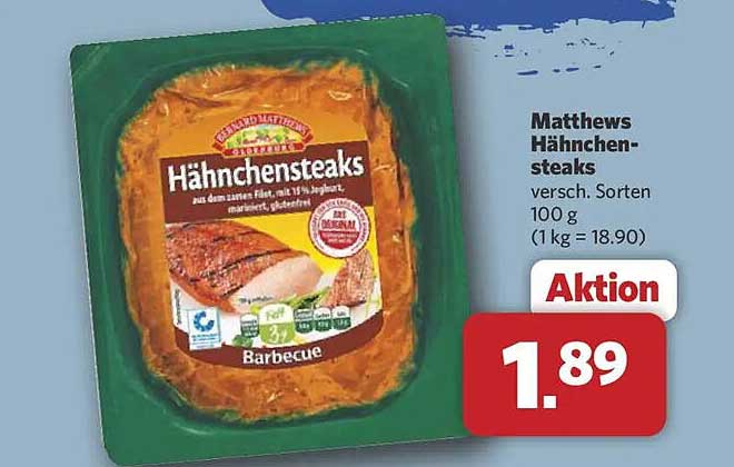 Matthews Hähnchensteaks versch. Sorten 100 g