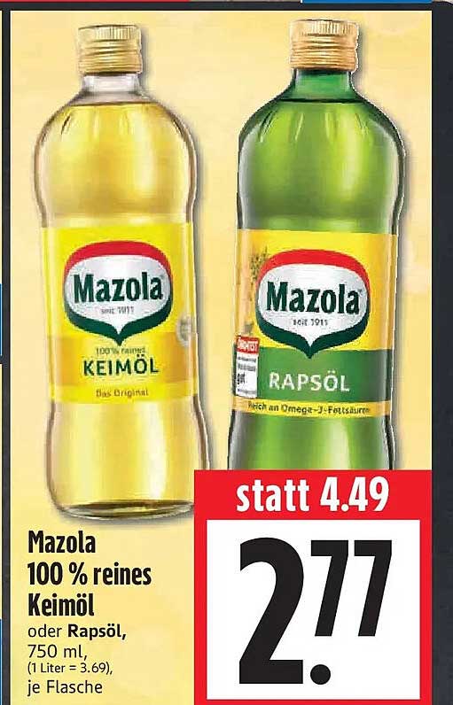 Mazola 100 % reines Keimöl oder Rapsöl, 750 ml