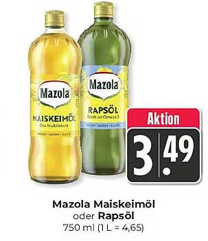 Mazola Maiskeimöl oder Rapsöl 750 ml (1 L = 4,65)