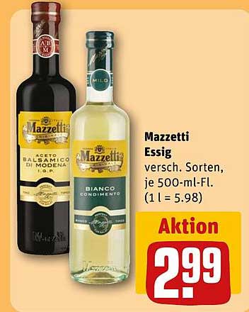 Mazzetti Essig versch. Sorten, je 500-ml-Fl. (1 l = 5.98) Aktion