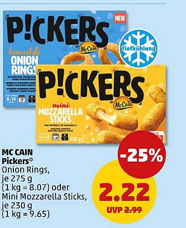 MC CAIN Pickers* Onion Rings, je 275 g (1 kg = 8.07) oder Mini Mozzarella Sticks, je 230 g (1 kg = 9.65)