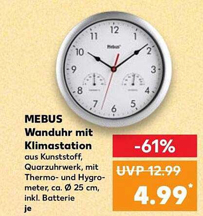 MEBUS Wanduhr mit Klimastation